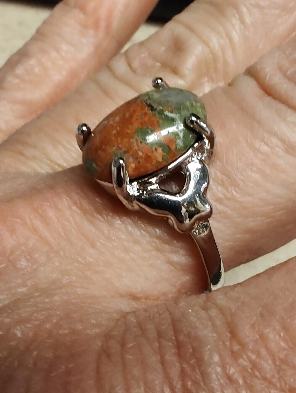 Stainless Steel Unakite Solitaire Ring Size 10